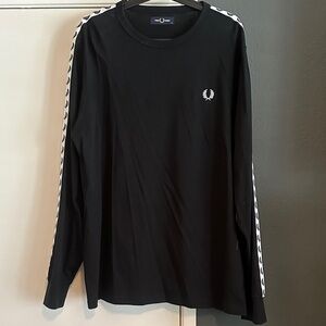 Fred Perry Black Long-Sleeve Tee with White Laurel & Sleeve Tape XL